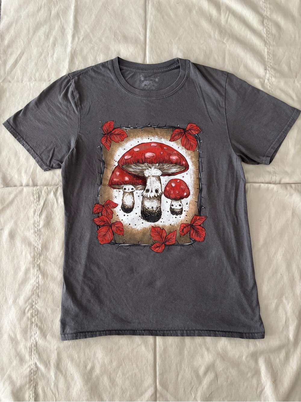 Gray Hot Topic Red Mushroom Tee